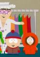 Eric Cartman with Stan and Kenny in early seasons, dressed in colorful outfits, showcasing vibrant costumes in South Park.