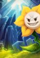 Flowey from Revtrosity, a mischievous flower with a menacing grin, in a vibrant, mystical forest setting.