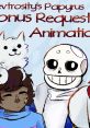 Papyrus from RevTrosity's "Bonus Request Animation," smiling with a character and a playful dog on their head.