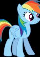 Rainbow Dash, the colorful pegasus pony with a vibrant rainbow mane, showcases her playful personality and cheerful spirit.