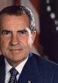 Portrait of Richard Nixon, 37th U.S. President, in a suit, with American flags in the background, showcasing a serious demeanor.