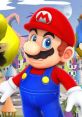 SMG4 character Mario in vibrant red hat and blue overalls, set against a colorful fantasy background.