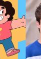 Steven Universe character alongside actor Daniel DiVenere, showcasing the vibrant style of the animated series.