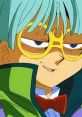 Weevil Underwood smirking, wearing yellow glasses and a green coat, showcasing his cunning personality in Yu-Gi-Oh!