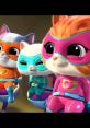 Ginny and her SuperKitties team in vibrant superhero costumes, ready for action with playful expressions and colorful masks.