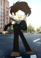 Cartoon character in a suit holding a gun in an urban setting, evoking action and suspense reminiscent of Alexander Benson's style.