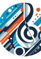 Vibrant abstract design featuring a musical note, blending blue, orange, and gray elements, highlighting creativity and rhythm.