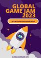 Global Game Jam 2023 launches with applications now open, featuring a colorful rocket and a lively cosmic background.