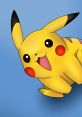 Cute Pikachu character with bright yellow fur and joyful expression, set against a soft blue background.