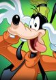 Goofy making a silly face with his tongue out and exaggerated expressions on a bright green background. Fun character!