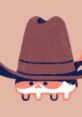 Cute cartoon cat wearing a large cowboy hat, showcasing a playful and whimsical design style. Perfect for cat lovers!