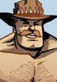 Saxton Hale, muscular character with a cowboy hat, showcasing strength and confidence in a cartoon style.