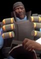 Demoman character from Team Fortress 2, showcasing explosive weaponry and a fierce expression, embodying chaos and strategy.