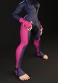 Juri Han in vibrant pink and navy blue outfit, showcasing her signature fighting style and dynamic character design.