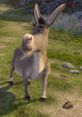 Donkey from Shrek, a humorous and charming character voiced by Eddie Murphy, stands in a lush outdoor setting.