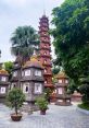 Pagoda surrounded by lush greenery, showcasing intricate architecture, a peaceful atmosphere, and cultural heritage in Vietnam.