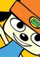 PaRappa the Rapper character with a cheerful expression, wearing an orange hat and blue shirt against a vibrant yellow background.