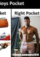 Comparison of boys' pocket contents: everyday items vs. unexpected reveals in a humorous hood irony context.