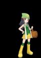 Dawn from Pokémon Masters EX, showcasing her iconic green outfit and yellow boots, ready for an adventure in Pokémon.