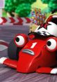 Roary the racing car with playful eyes and a vibrant red body, ready for action on the colorful racing track.