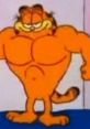 Muscular Garfield character with a mischievous expression, showcasing boldness and humor, perfect for cartoon lovers.