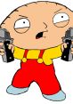 Stewie Griffin, the animated character, wields guns in a playful yet intense pose, showcasing his mischievous personality.