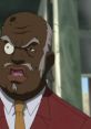 Uncle Ruckus from "The Boondocks," expressing his signature disdain in a red suit and tie. Iconic animated character moment.