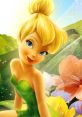 Tinkerbell smiles amid colorful flowers and green hills, showcasing her iconic fairy charm and sparkling personality.