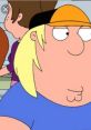 Chris Griffin from Family Guy, wearing a blue shirt and a baseball cap, showing his classic expression and features.