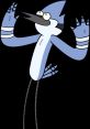 Mordecai, the blue jay from the animated series, striking a playful pose with a surprised expression.