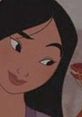 Mulan character with long black hair and a subtle smile, showcasing a moment of contemplation and strength.