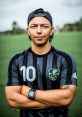 Roberto J10, confidently posing in a soccer jersey, showcases his passion for the sport on the green field.