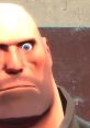 Heavy from TF2 stares intensely, showcasing his iconic features against a textured backdrop. Powerful and determined look.