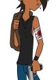 Mal from Total Drama, wearing a sleeveless black shirt, holding a gun, with a bandaged arm and a cigarette in his mouth.