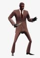 Spy from Team Fortress 2 in a brown suit, wielding a knife, showcasing stealth and cunning in a dynamic pose.