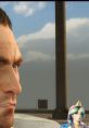 Nick from Left 4 Dead 2 BETA, showcasing detailed facial features against a cloudy backdrop, capturing a tense moment.