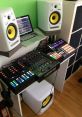 DJ setup featuring a Xone:92 mixer, Pioneer controllers, studio monitors, and a laptop for music production.