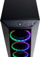 Sleek black PC tower with RGB fan lighting, ideal for VR gamers seeking powerful performance and immersive gaming experiences.