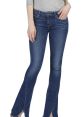 Flared Apple Denim jeans in a stylish dark wash, featuring a distressed design and a flattering fit for casual wear.