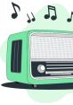 Vintage green radio surrounded by musical notes, symbolizing nostalgia and classic tunes for "Primer Ciclo" enthusiasts.