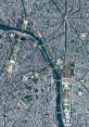 Aerial view of Paris highlighting geometric street layout, Seine River, and notable landmarks in the Paris Plancarte area.