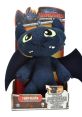 Plush Toothless toy from "DreamWorks Dragons," featuring detailed design and interactive squeeze feature for fans.