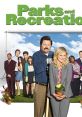 Main characters from "Parks and Recreation" pose together, showcasing camaraderie and humor in a vibrant outdoor setting.