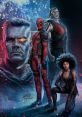 Action-packed "Deadpool 2" artwork featuring Deadpool, Cable, and Domino in a vibrant, dramatic setting.