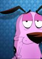 Courage the Cowardly Dog with a worried expression, set against a vintage background, embodies his comic yet fearful nature.