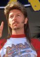 Character from Joe Dirt with a mullet hairstyle, wearing a vintage rock t-shirt, expressing enthusiasm and energy.