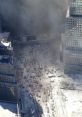 WTC aftermath with debris and emergency services personnel, highlighting the impact of the disaster on the surrounding area.