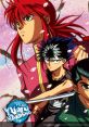 Anime characters from "Yu Yu Hakusho" in a cherry blossom scene, showcasing action and adventure in a vibrant setting.