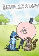 Mordecai, Rigby, and Benson from Regular Show share a fun moment in a colorful park setting, showcasing friendship and humor.