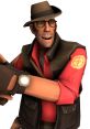 Sniper from Team Fortress 2 with a confident expression, wearing a brown hat and red shirt, ready for action.